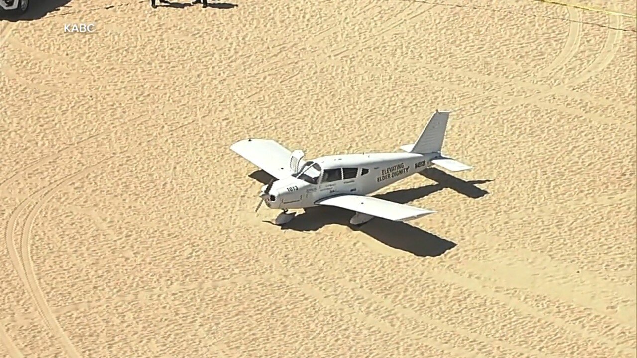 Pilot and teen nephew safe after small plane makes emergency landing on sand at Southern California beach