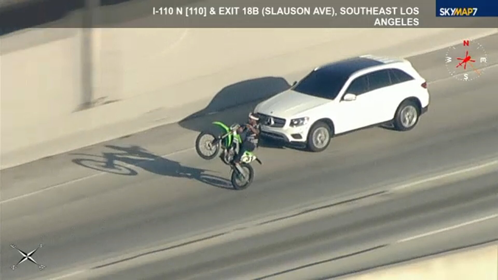 High-speed chase through LA includes suspect's dangerous encounter with dirt bike riders on 110 Fwy.