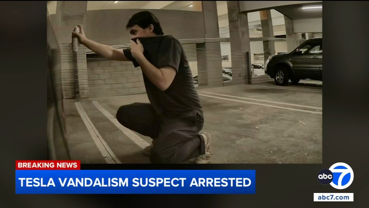 Serial vandalism suspect arrested after 13 Teslas tagged with spray paint, Irvine police say