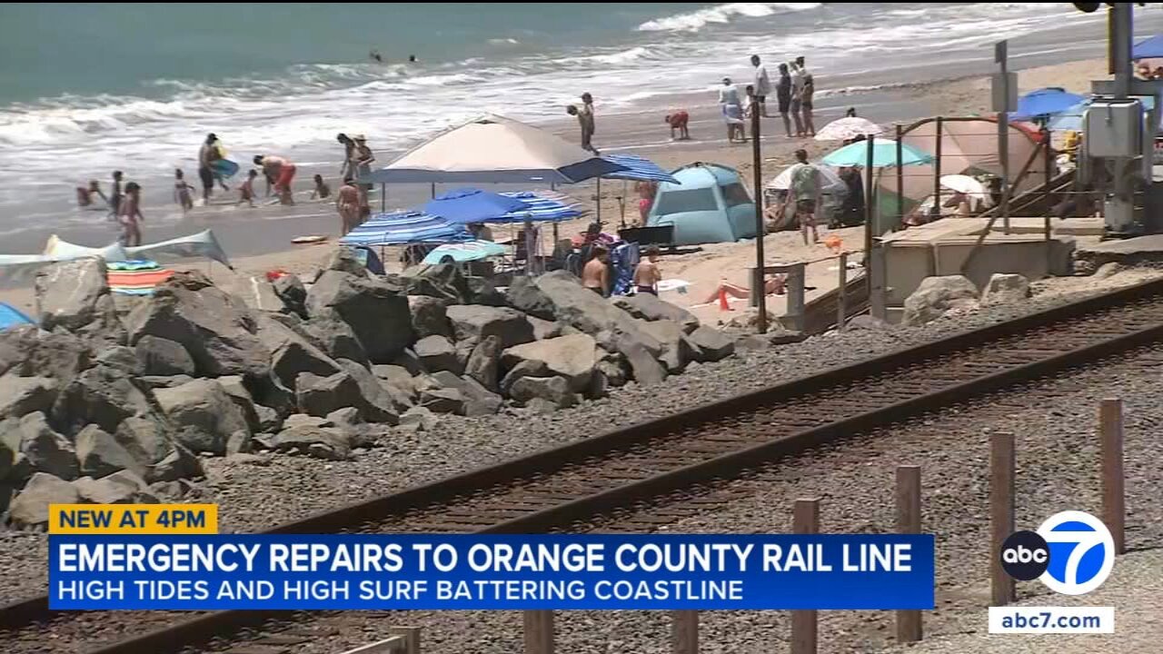 Emergency rail repairs underway in San Clemente after high tides and surf damage tracks