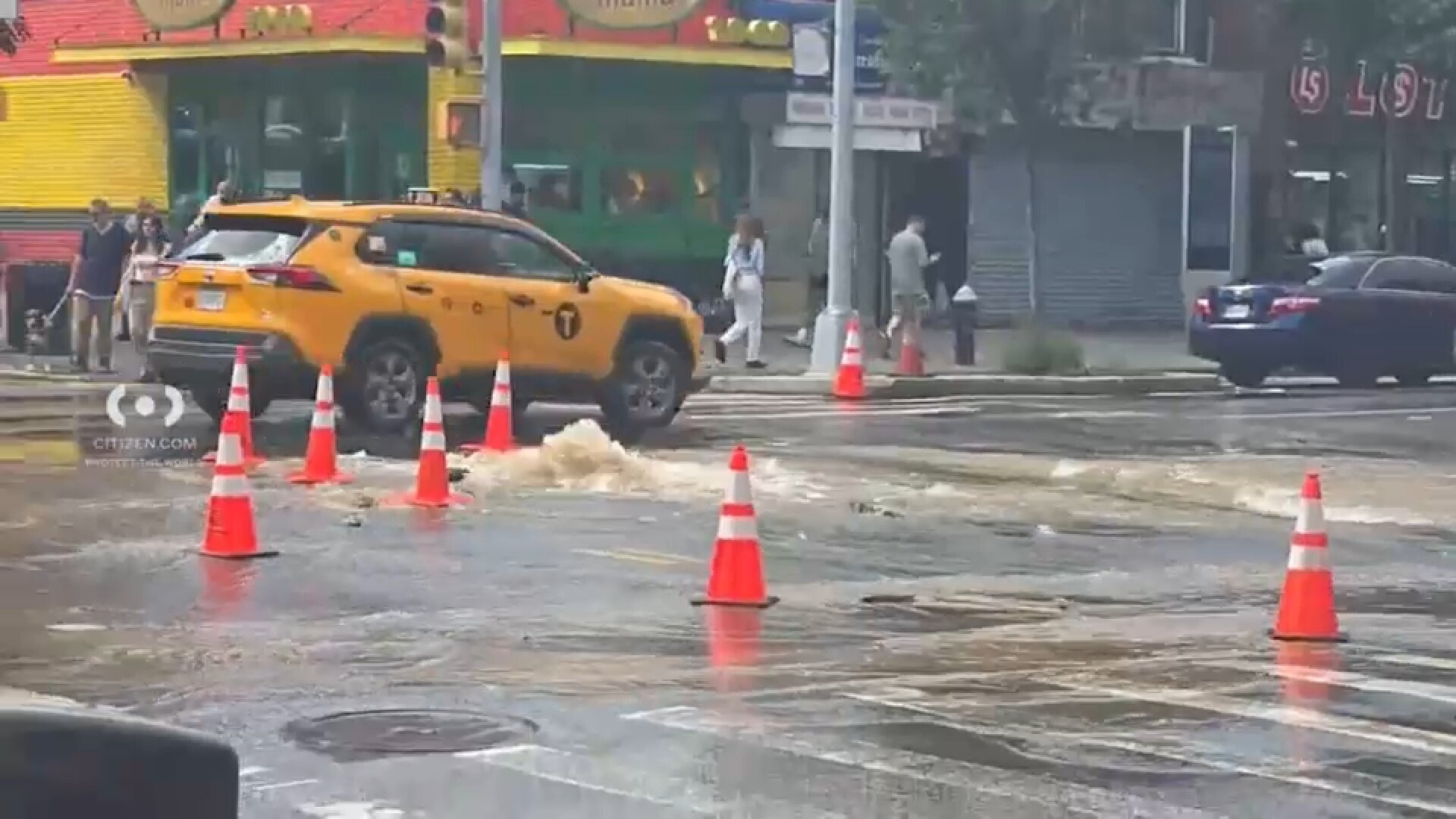 Water gushed into roadway from water main break in East Village