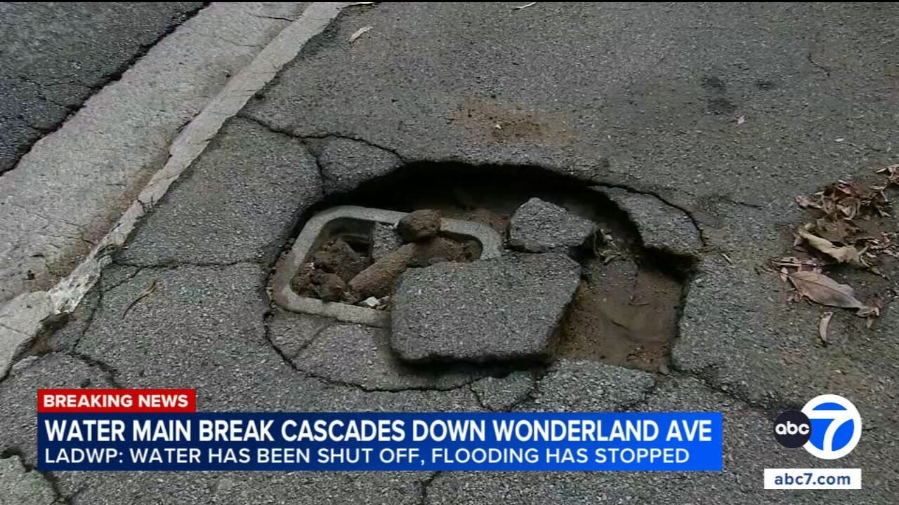 Water main break floods Hollywood Hills street near elementary school