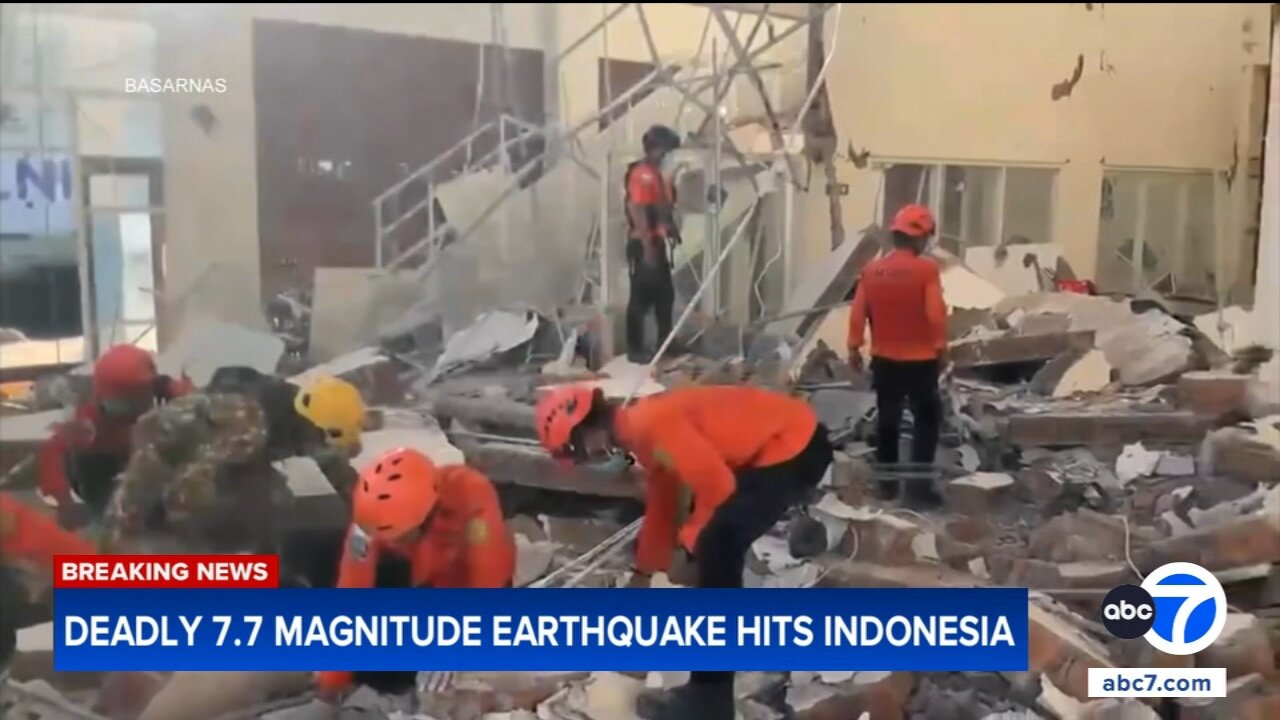 Magnitude 7.7 earthquake strikes off coast of Indonesia, toppling buildings and killing at least 5