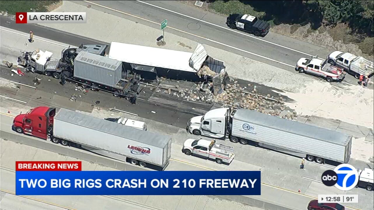 2 big rigs collide on 210 Freeway in La Crescenta; all westbound lanes closed