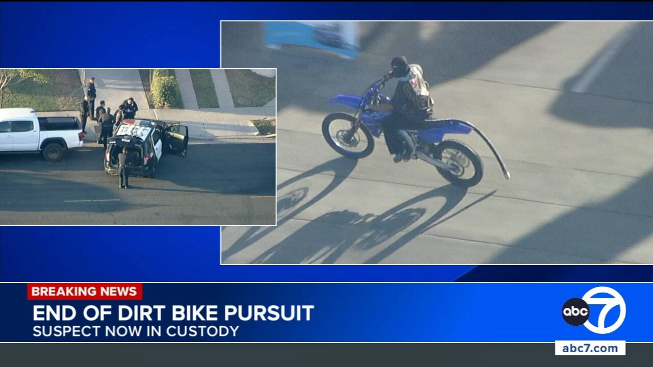 Wild LA chase ends after dirt bike rider cuts through parks, tries to refuel mid-pursuit