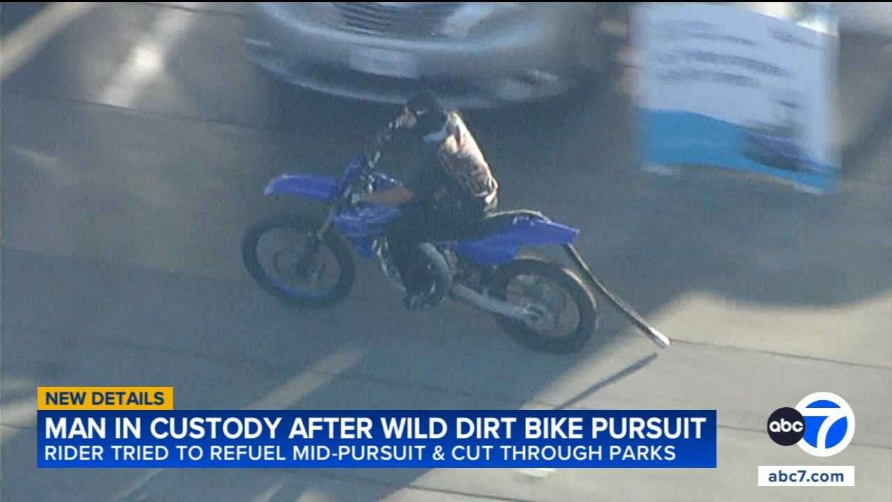Wild Los Angeles chase ends after dirt bike rider cuts through parks, tries to refuel mid-pursuit
