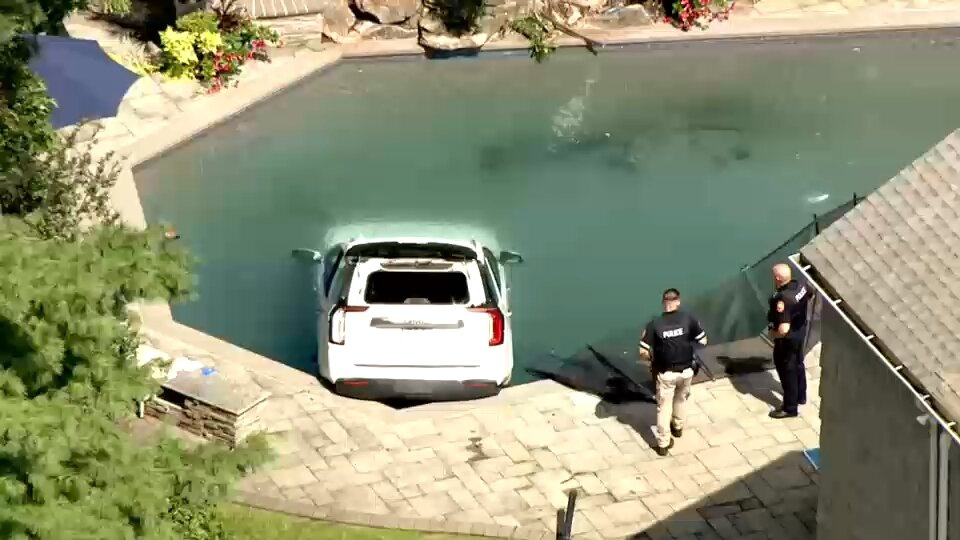 SUV crashes into backyard pool at home in Nassau County