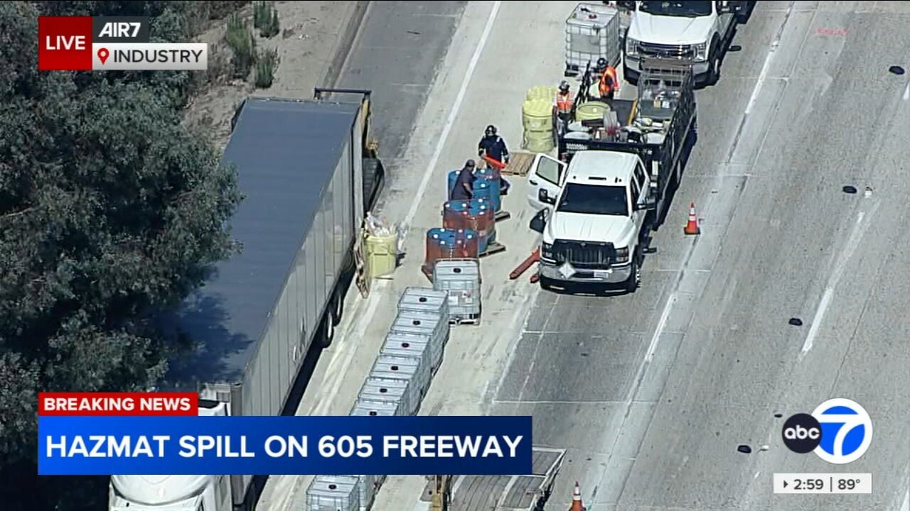 605 Freeway closed for hours in City of Industry due to hazmat spill