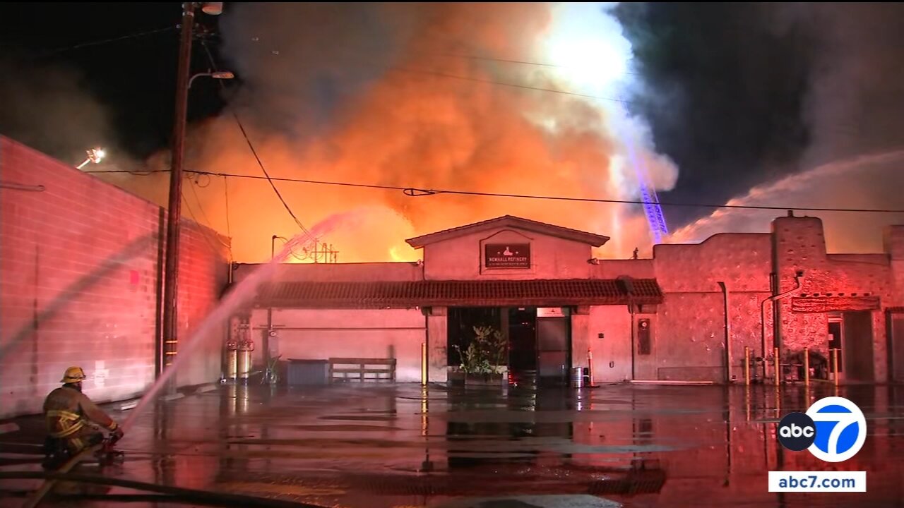 Firefighters battling raging fire engulfing restaurant in Newhall