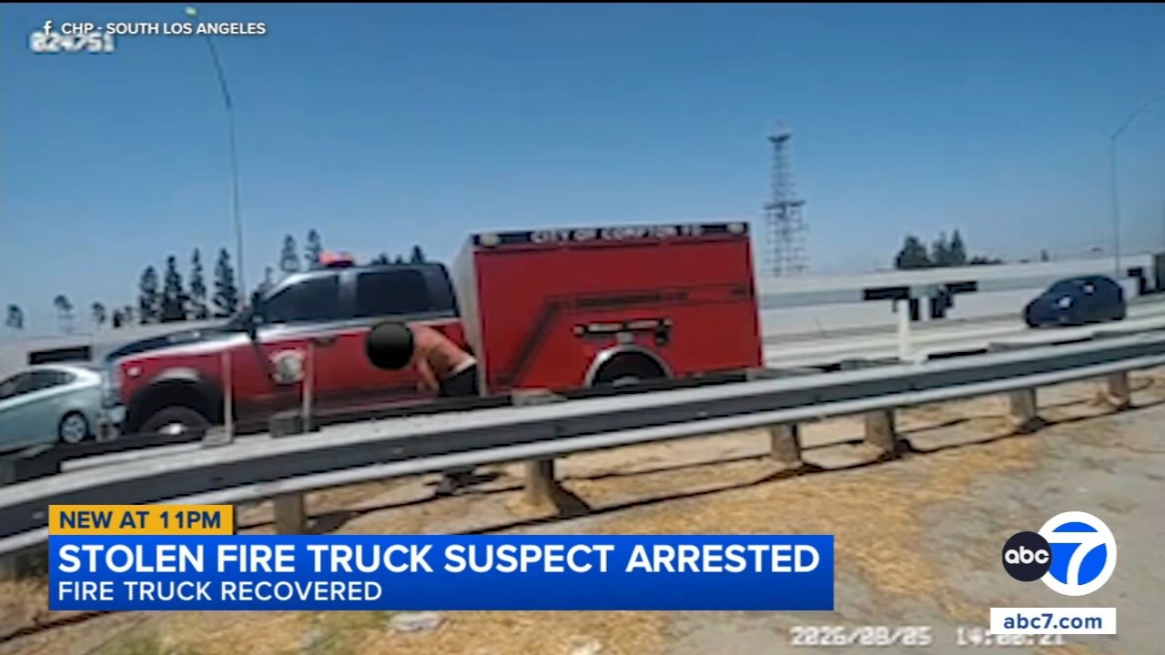 Suspect accused of stealing fire truck arrested on 91 Freeway, video shows