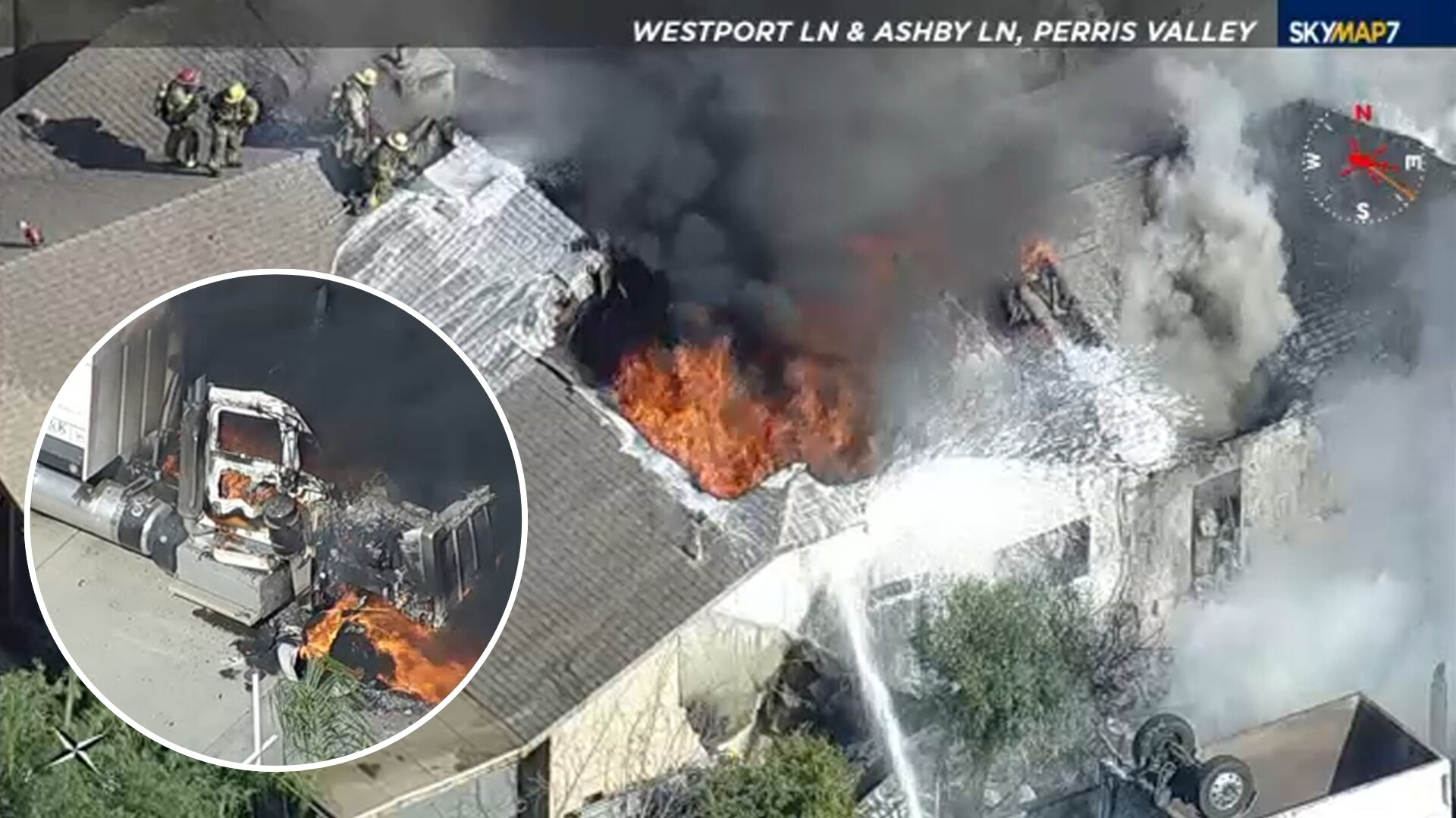 Strong winds fuel house fire that spread from nearby truck in Perris Valley