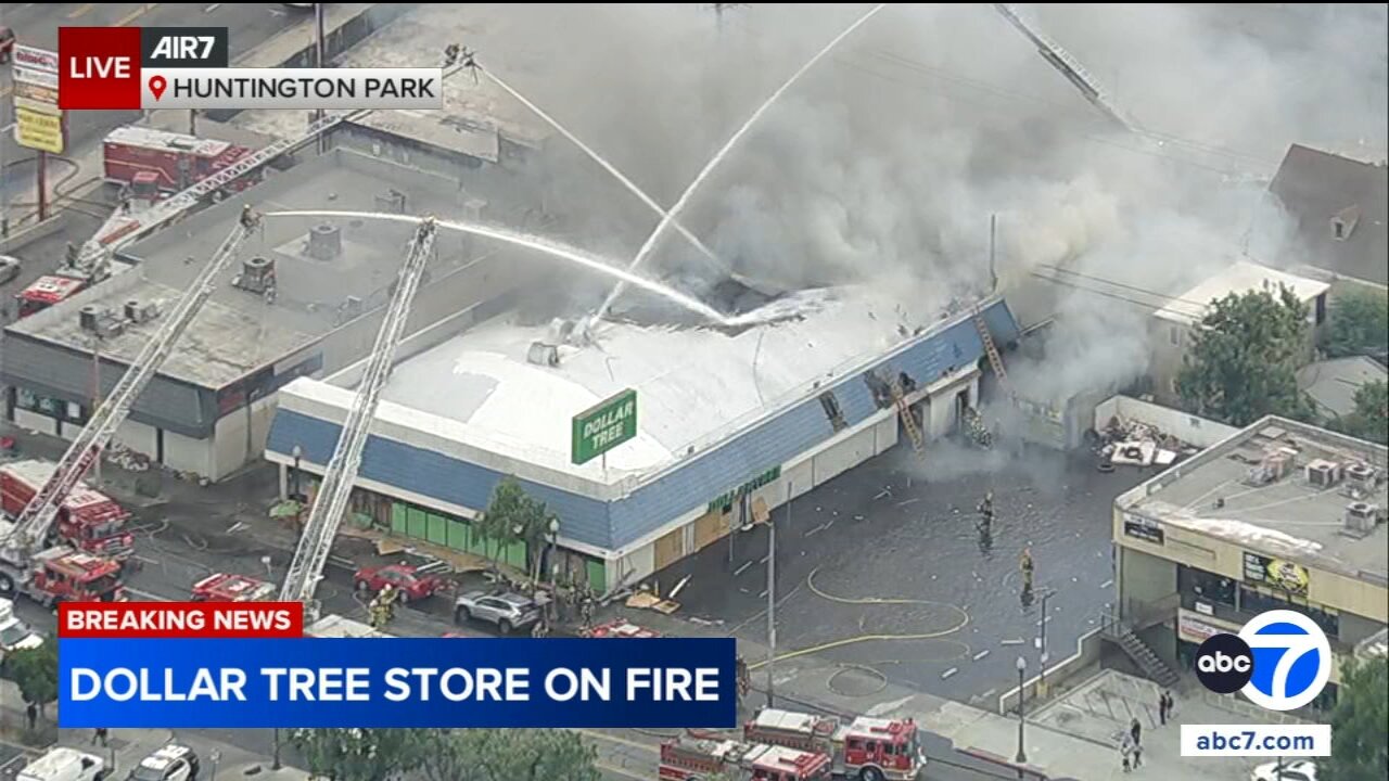 Crews battle fire at Dollar Tree in Huntington Park