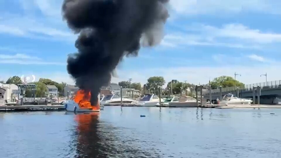 Boat erupts in flames off City Island