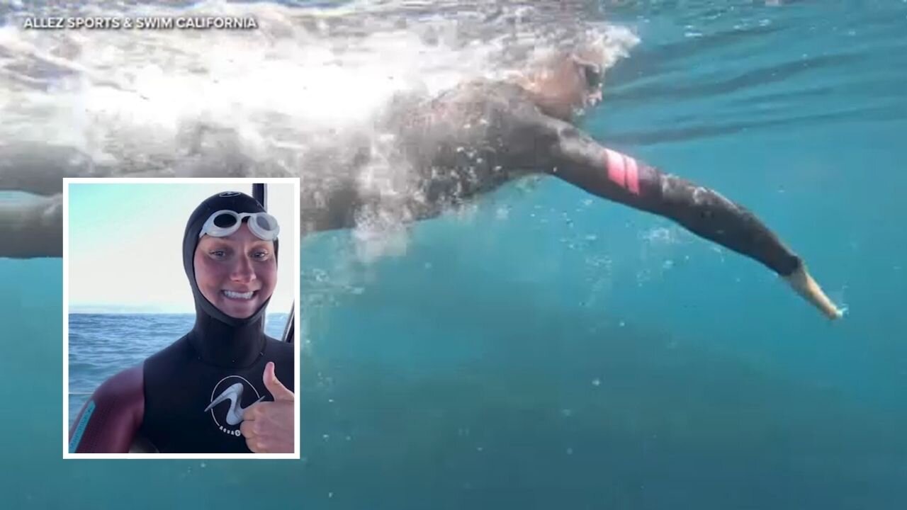 California woman hits halfway mark in bid to become first to swim state's entire 900-mile coastline
