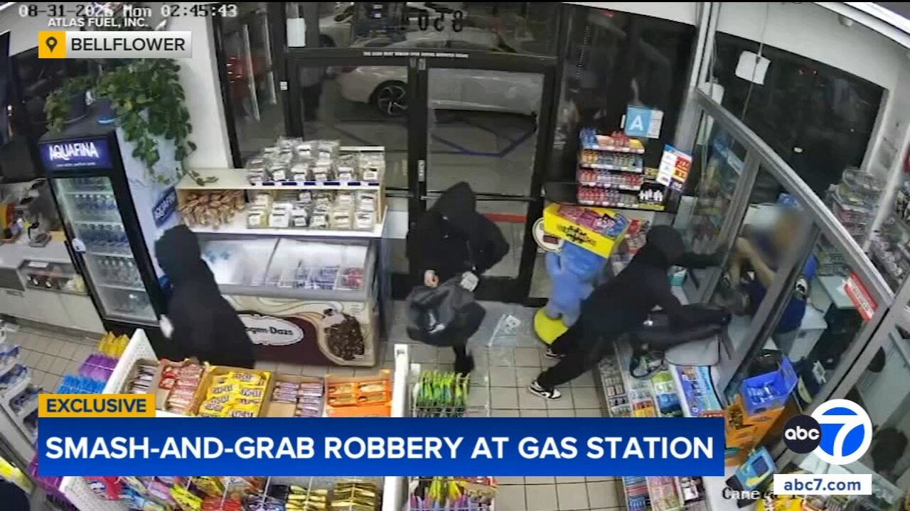 Exclusive video: Masked thieves ransack Bellflower gas station store during street takeover