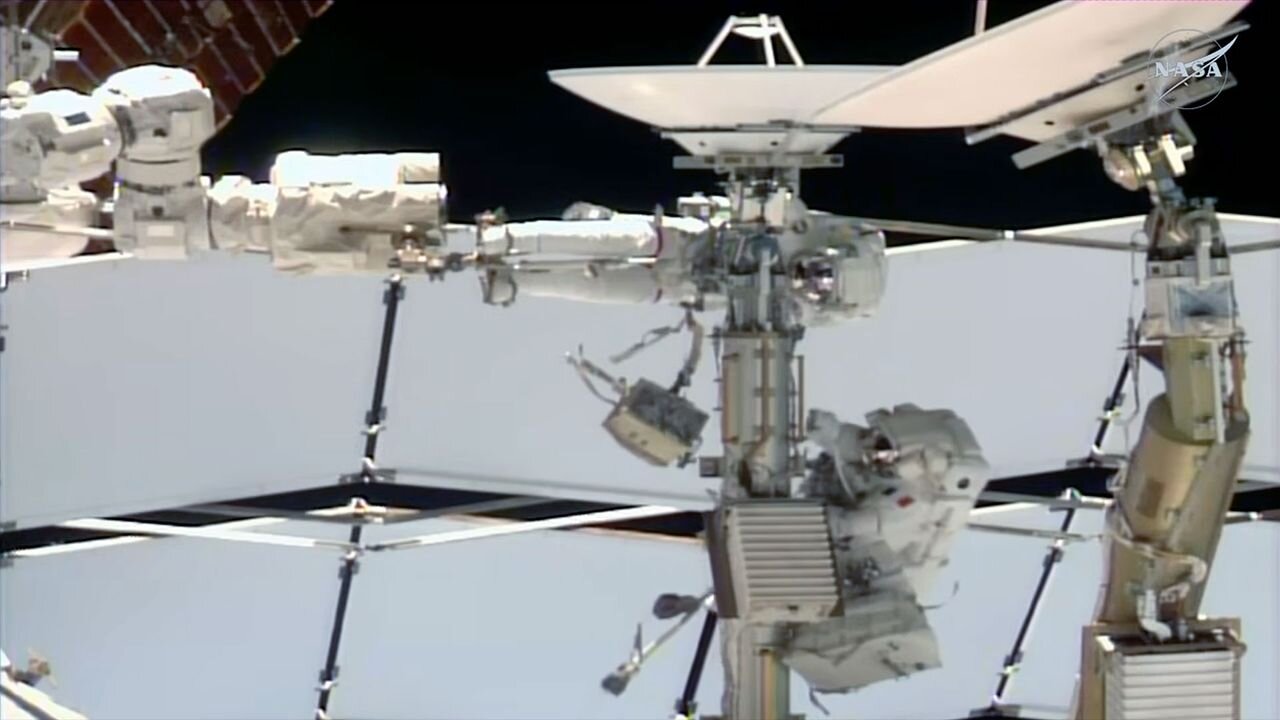 NASA astronaut and 1st female French spacewalker remove failed ISS antenna but run out of time for replacement