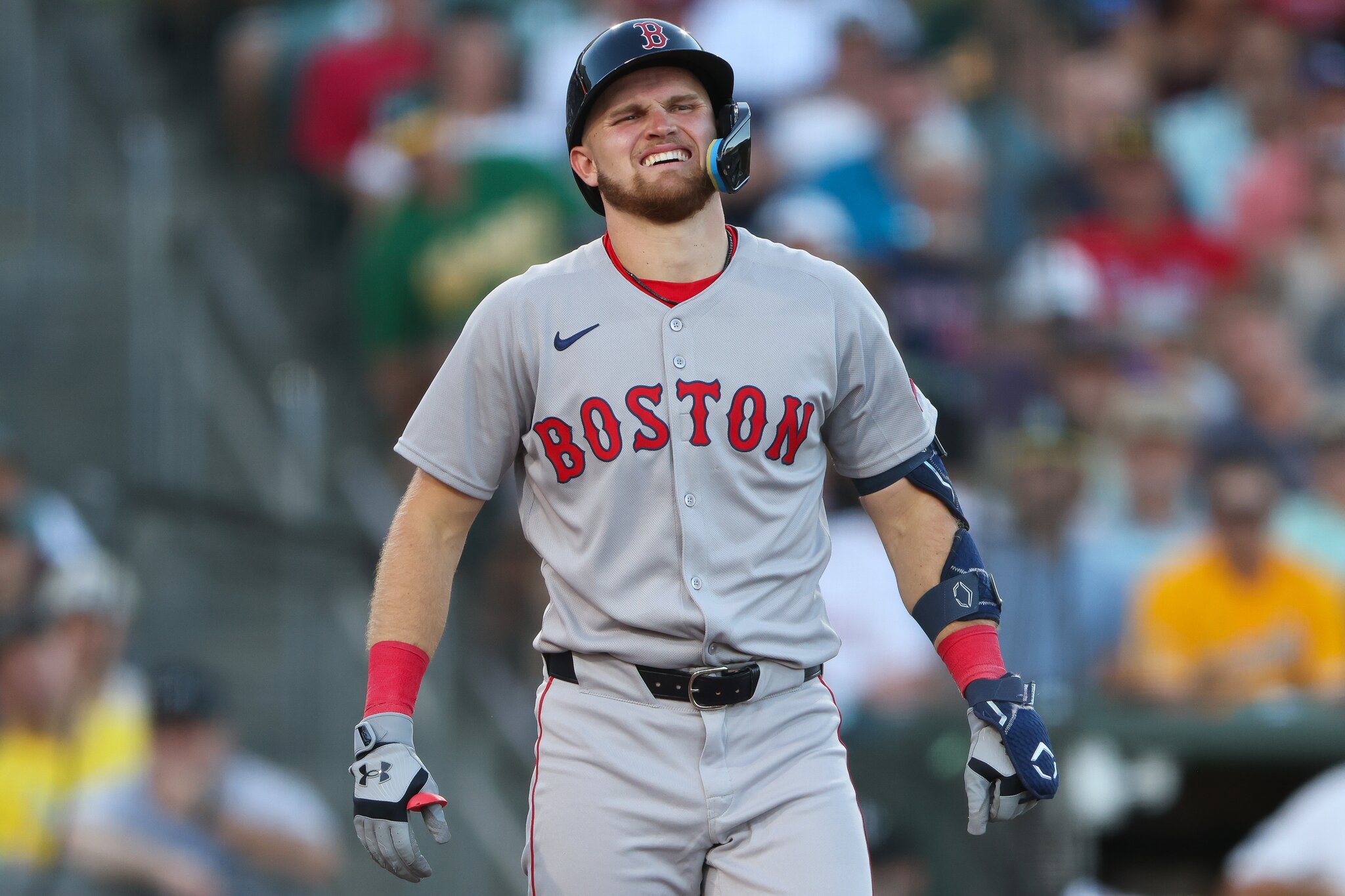 Curtis Mead leaves first start with Red Sox after trade early after being hit by pitch in win over Athletics