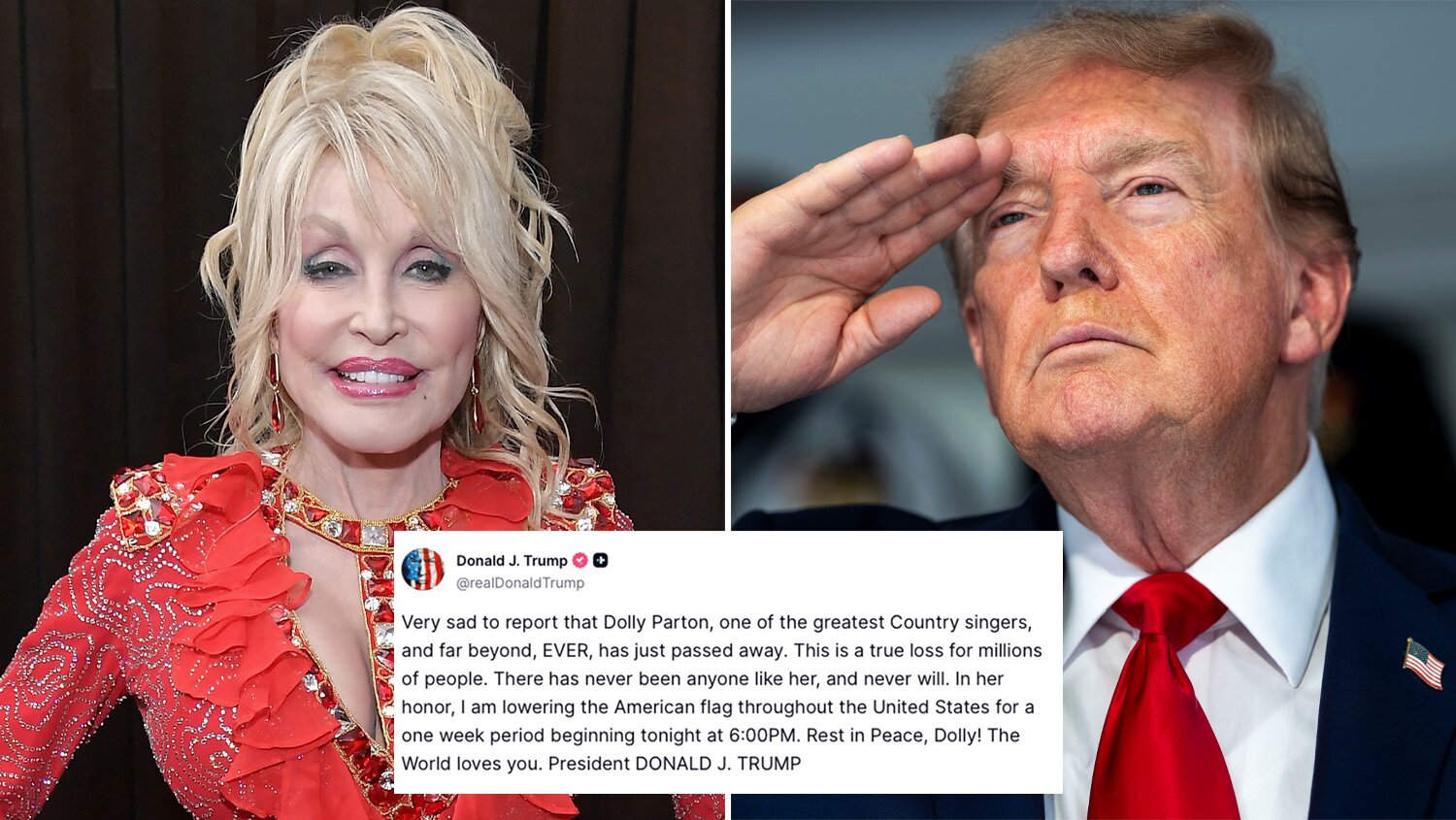 Donald Trump Pays Tribute To Dolly Parton, Says He’s Lowering U.S. Flags To Honor Entertainer