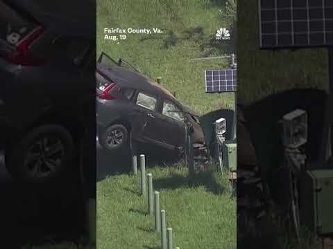 An SUV crashes into a gas pipeline