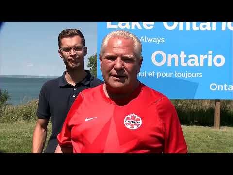 Ontario premier unveils Lake Ontario sign amid naming dispute