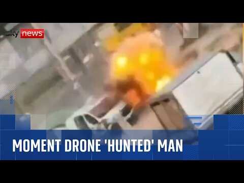 Moment Russian drone 'hunted' man in market