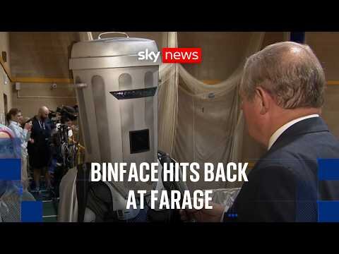 Binface hits back at Farage - and says 'we'll be back here in a few weeks' for another by-election