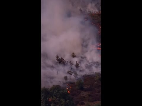 Aerials show wildfire burning on England's Suffolk coast