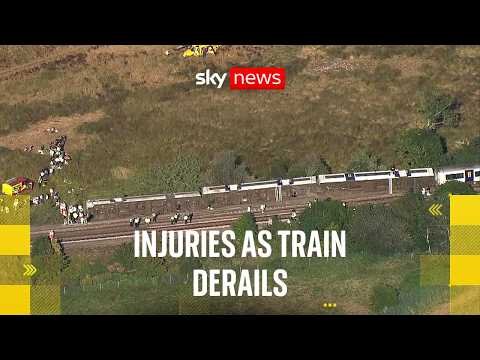 Aerial footage shows scale of train derailment