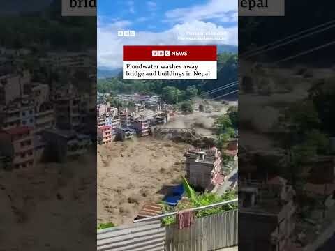 Bridge and buildings washed away in deadly mudslide and floodwater in Nepal. #Nepal #Tibet #BBCNews