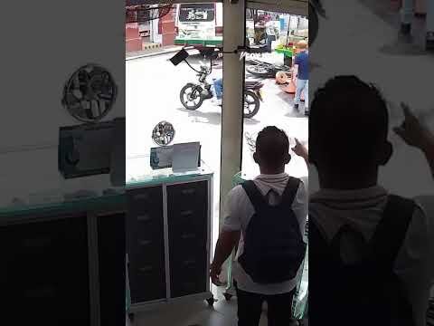 Motorcyclist FLIES inside bus after t-bone crash
