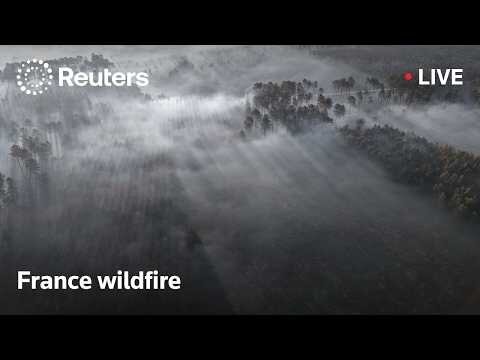 Aerial views of wildfire in southwestern France
