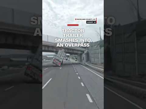 Tractor-trailer smashes into an overpass