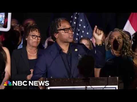 Rep. Wesley Bell speaks to voters after projected primary win in Missouri