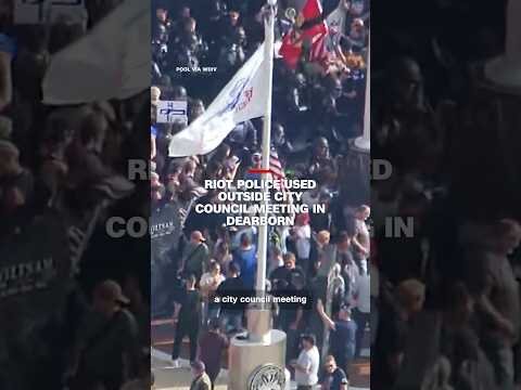 Riot police used outside city council meeting in Dearborn