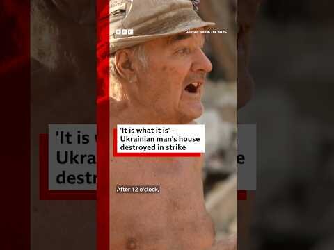 Ukrainian man's house destroyed in strike. #Ukraine #Russia #BBCNews