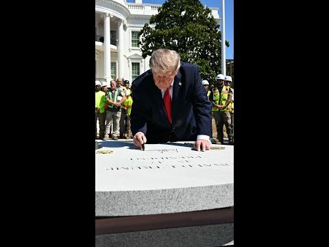 Trump signs stone to be used in White House helipad