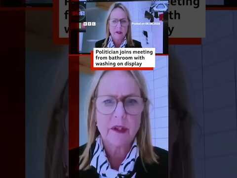 Politician joins meeting from bathroom with washing on show. #NewZealand #BBCNews