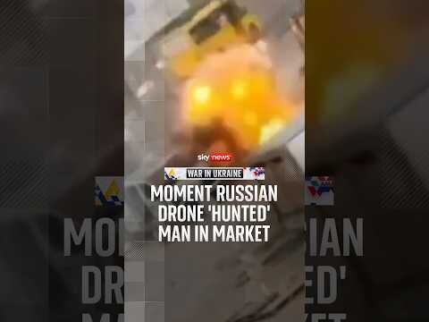 Moment Russian drone 'hunted' man in market