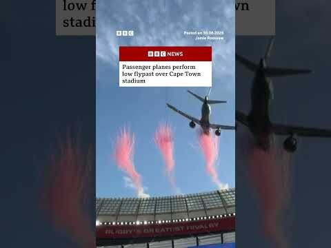 Passenger planes perform low flypast over Cape Town stadium. #SouthAfrica #DHLStadium #BBCNews
