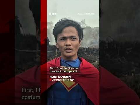 Why is this teenager fighting fires dressed as Superman? #Indonesia #Superman #BBCNews