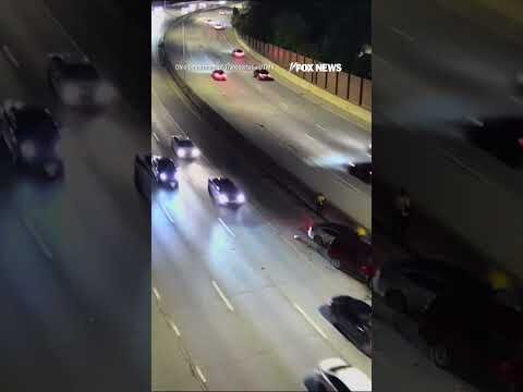 Man NARROWLY ESCAPES being hit by car while stranded on highway #shorts #us #news #foxnews