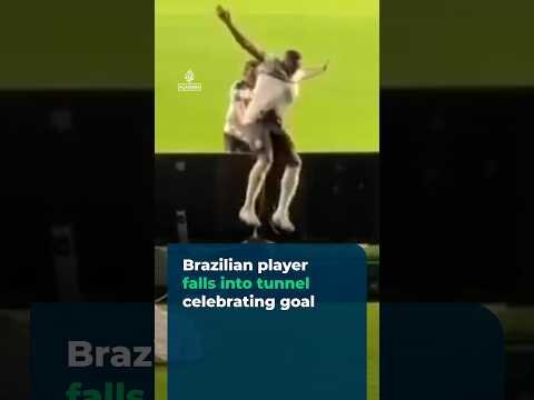 Brazilian player falls into tunnel celebrating goal