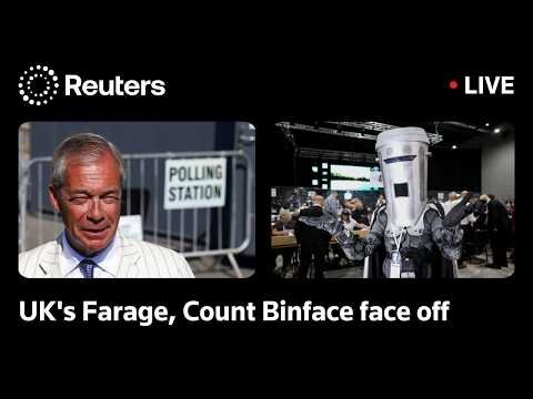 Vote count in Clacton as Reform UK's Farage faces off against Count Binface