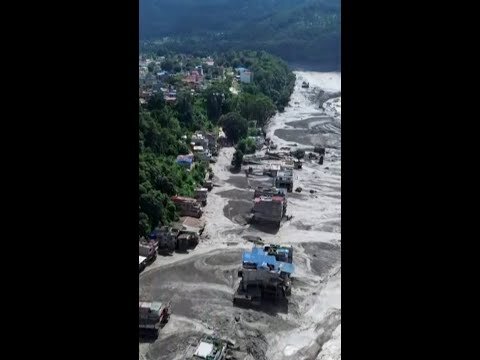 Drone footage shows destruction left after flash flooding in Nepal