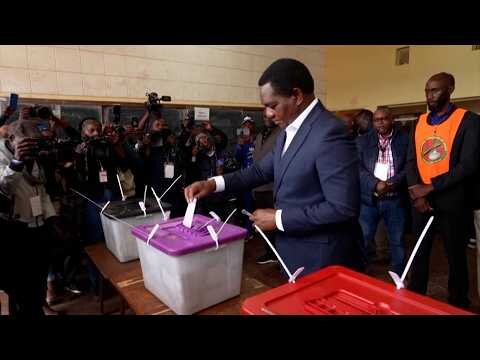 Zambian president Hichilema votes as he seeks second term