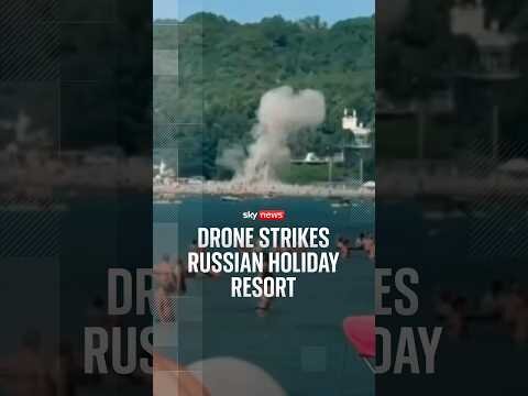 Beach crowds watch as drone strikes Russian holiday resort