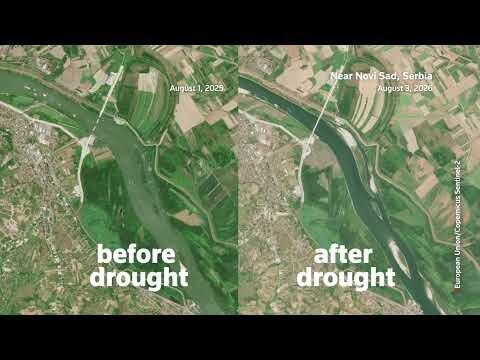 Satellite images show Danube River before and after drought