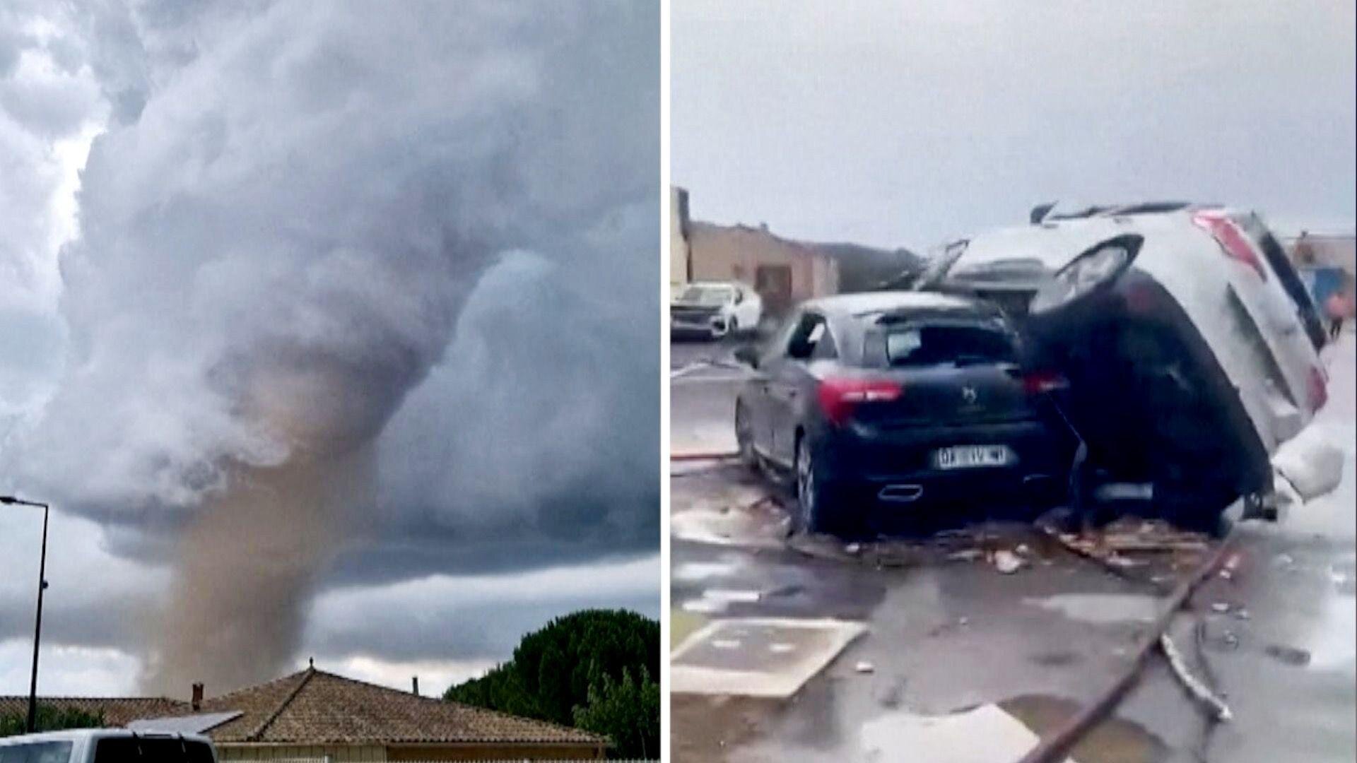Moment tornado tears through southern France