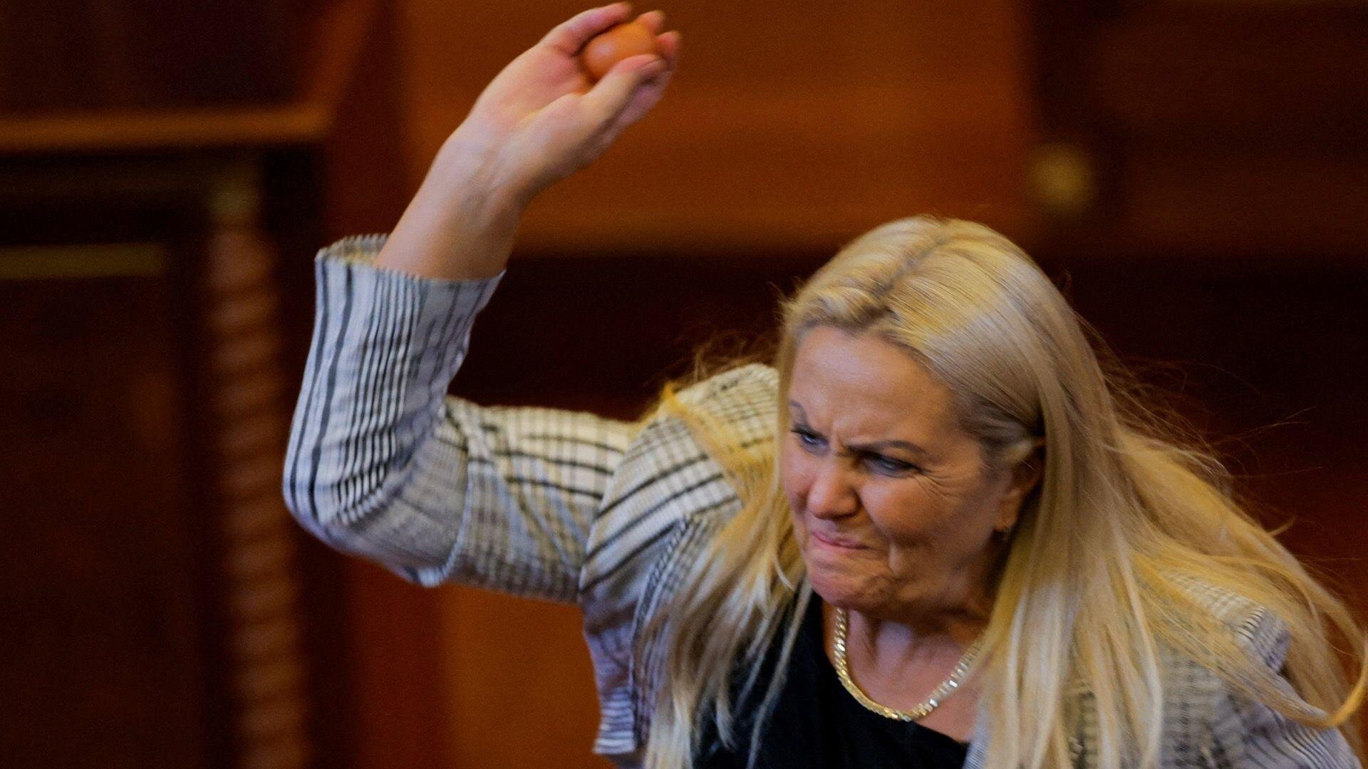 Moment opposition MP throws eggs at Kosovo's acting PM