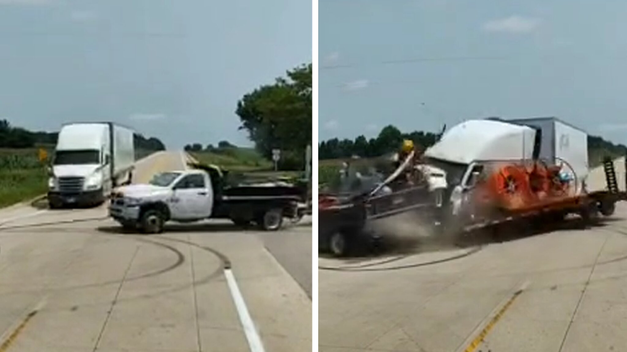 Dashcam Captures Terrifying Moment Truck Collides With Tractor-Trailer